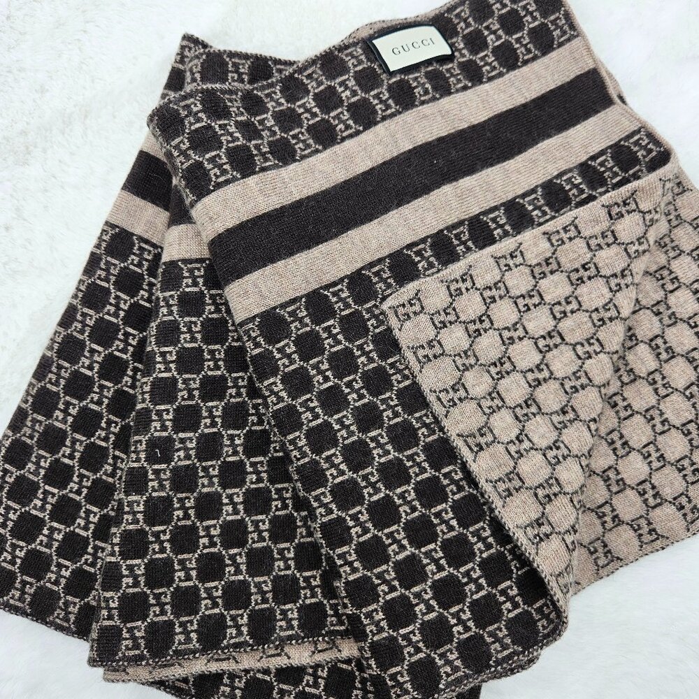 Gucci Wool Jacquard Scarf(Brown/Beige)